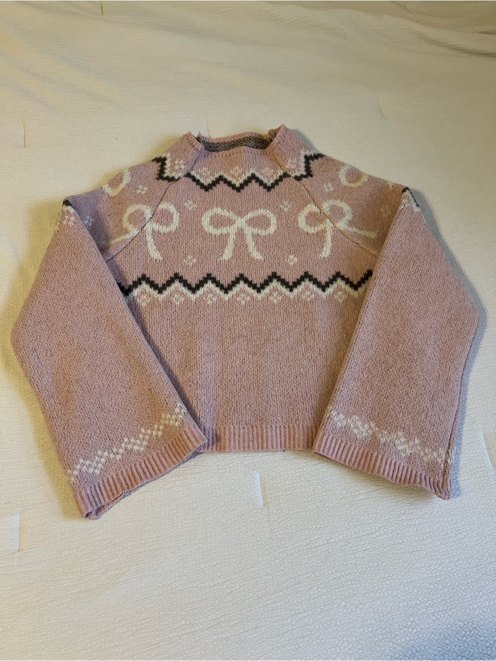 No Boundaries Pink Bow Patterned Knit Sweater